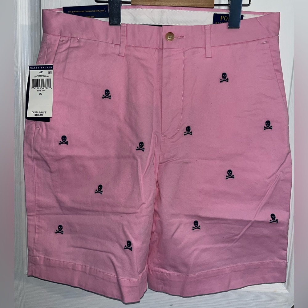 NWT Polo Ralph Lauren Men's Pink Skull Embroidered Shorts 30